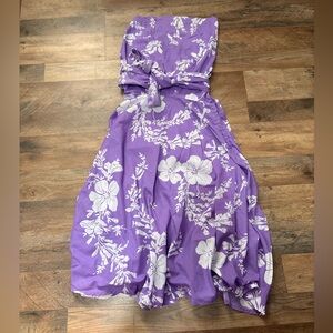 Vibrant Purple Strapless Dress with Floral Design